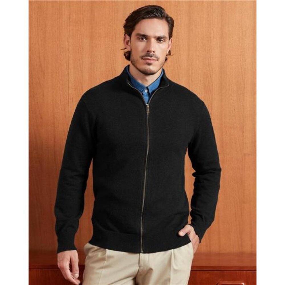 Mens Cotton Zip Cardigan Sweater Jacket Full Zip Stand Collar Knit Lightweight - Picture 2 of 7
